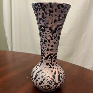 McCOY Art Pottery Pink Splatter on Gray/Black Brocade BUD VASE Textured vintage